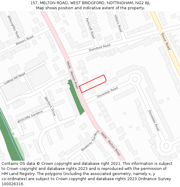 157, MELTON ROAD, WEST BRIDGFORD, NOTTINGHAM, NG2 6JL: Location map and indicative extent of plot