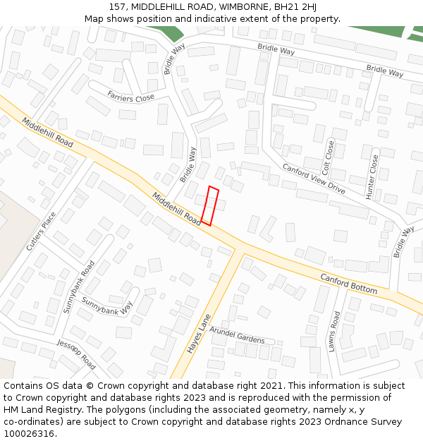 157, MIDDLEHILL ROAD, WIMBORNE, BH21 2HJ: Location map and indicative extent of plot