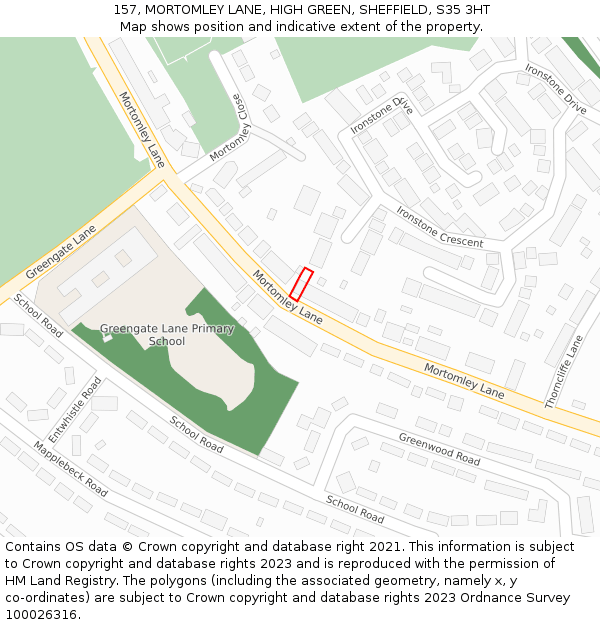 157, MORTOMLEY LANE, HIGH GREEN, SHEFFIELD, S35 3HT: Location map and indicative extent of plot