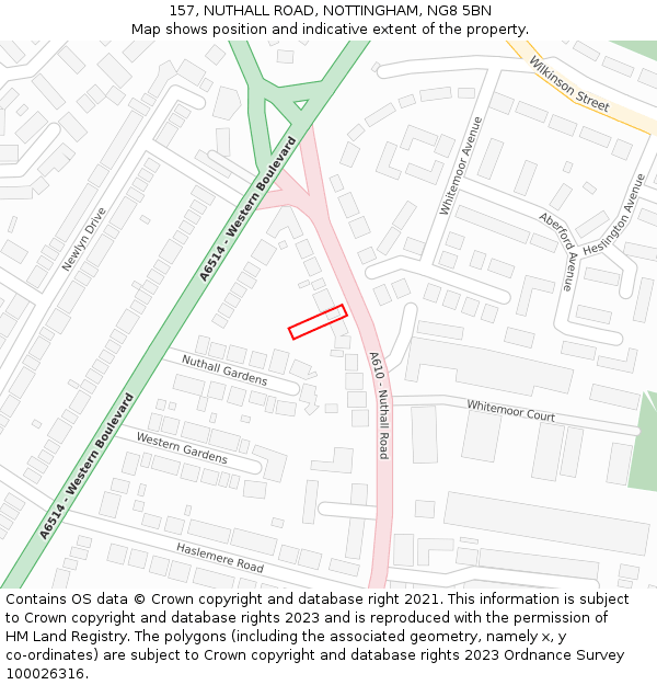 157, NUTHALL ROAD, NOTTINGHAM, NG8 5BN: Location map and indicative extent of plot