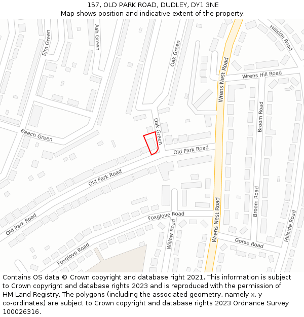 157, OLD PARK ROAD, DUDLEY, DY1 3NE: Location map and indicative extent of plot