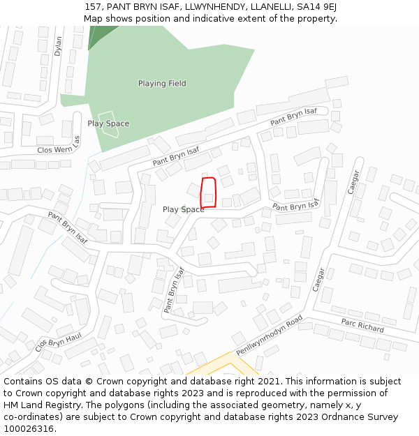 157, PANT BRYN ISAF, LLWYNHENDY, LLANELLI, SA14 9EJ: Location map and indicative extent of plot