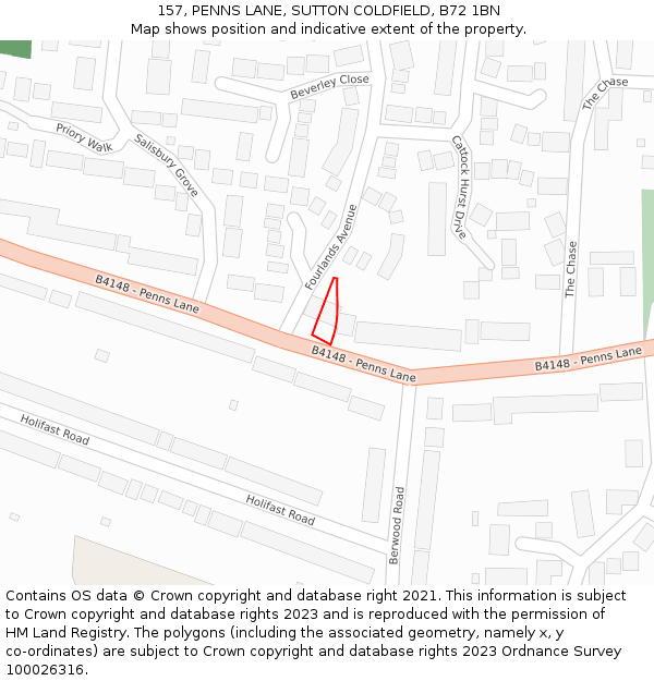 157, PENNS LANE, SUTTON COLDFIELD, B72 1BN: Location map and indicative extent of plot