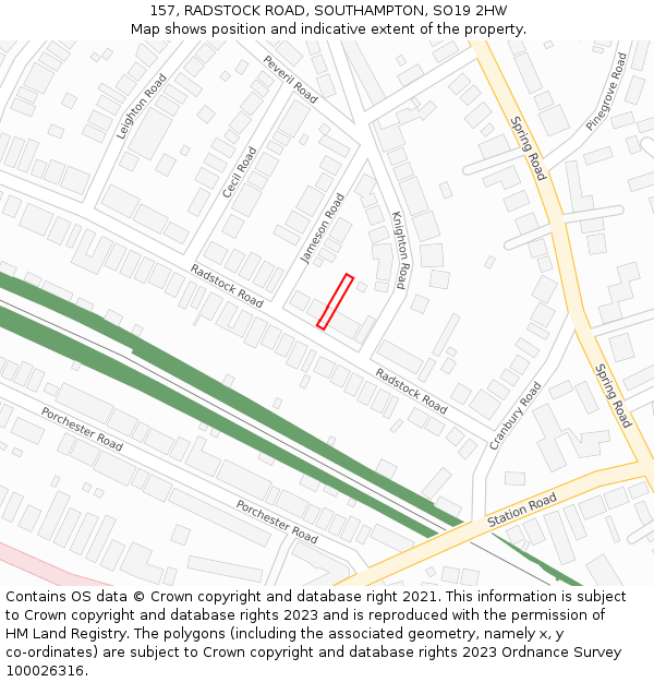 157, RADSTOCK ROAD, SOUTHAMPTON, SO19 2HW: Location map and indicative extent of plot