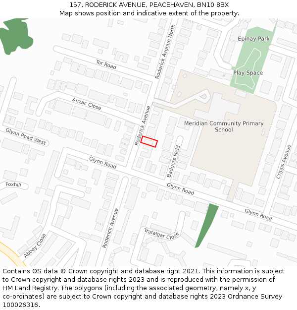 157, RODERICK AVENUE, PEACEHAVEN, BN10 8BX: Location map and indicative extent of plot