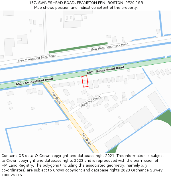 157, SWINESHEAD ROAD, FRAMPTON FEN, BOSTON, PE20 1SB: Location map and indicative extent of plot