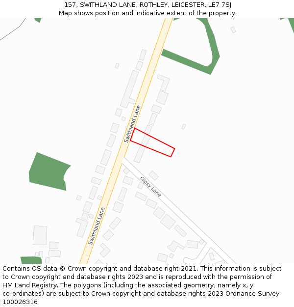 157, SWITHLAND LANE, ROTHLEY, LEICESTER, LE7 7SJ: Location map and indicative extent of plot