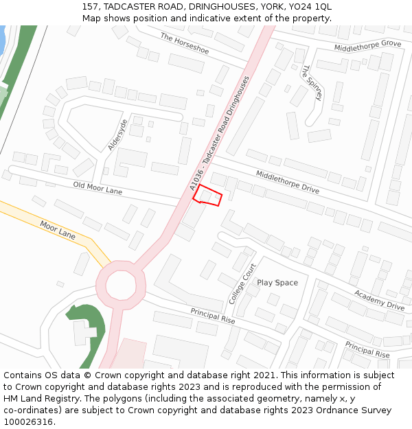 157, TADCASTER ROAD, DRINGHOUSES, YORK, YO24 1QL: Location map and indicative extent of plot