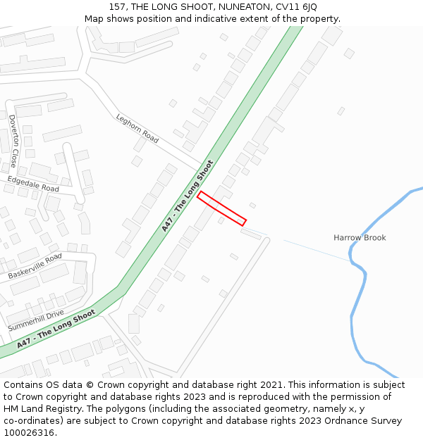 157, THE LONG SHOOT, NUNEATON, CV11 6JQ: Location map and indicative extent of plot