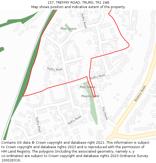 157, TREFFRY ROAD, TRURO, TR1 1WE: Location map and indicative extent of plot