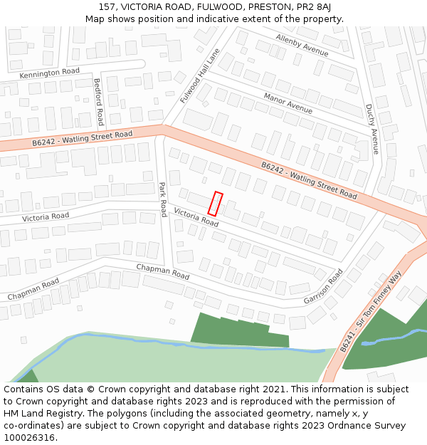 157, VICTORIA ROAD, FULWOOD, PRESTON, PR2 8AJ: Location map and indicative extent of plot