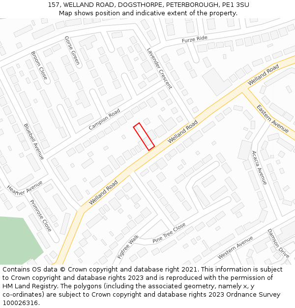 157, WELLAND ROAD, DOGSTHORPE, PETERBOROUGH, PE1 3SU: Location map and indicative extent of plot