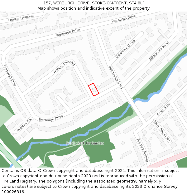 157, WERBURGH DRIVE, STOKE-ON-TRENT, ST4 8LF: Location map and indicative extent of plot