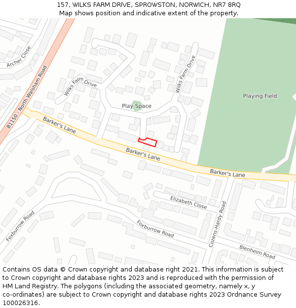 157, WILKS FARM DRIVE, SPROWSTON, NORWICH, NR7 8RQ: Location map and indicative extent of plot