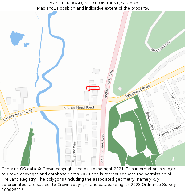 1577, LEEK ROAD, STOKE-ON-TRENT, ST2 8DA: Location map and indicative extent of plot