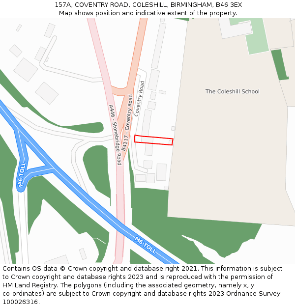 157A, COVENTRY ROAD, COLESHILL, BIRMINGHAM, B46 3EX: Location map and indicative extent of plot