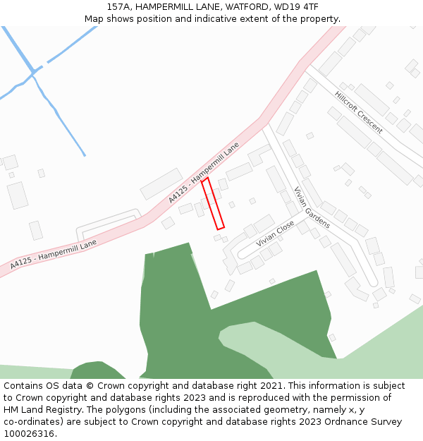 157A, HAMPERMILL LANE, WATFORD, WD19 4TF: Location map and indicative extent of plot