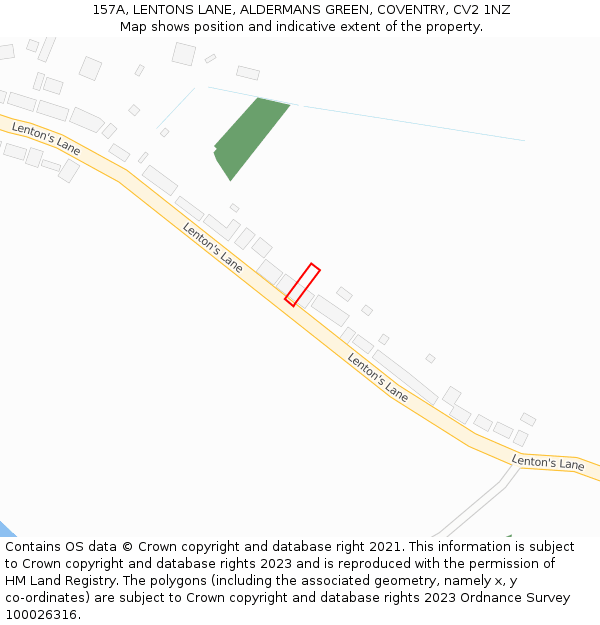 157A, LENTONS LANE, ALDERMANS GREEN, COVENTRY, CV2 1NZ: Location map and indicative extent of plot