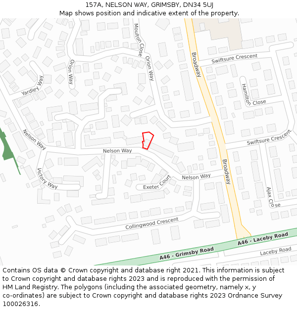 157A, NELSON WAY, GRIMSBY, DN34 5UJ: Location map and indicative extent of plot