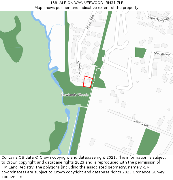 158, ALBION WAY, VERWOOD, BH31 7LR: Location map and indicative extent of plot