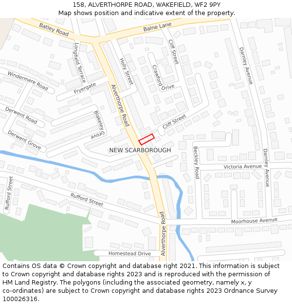 158, ALVERTHORPE ROAD, WAKEFIELD, WF2 9PY: Location map and indicative extent of plot