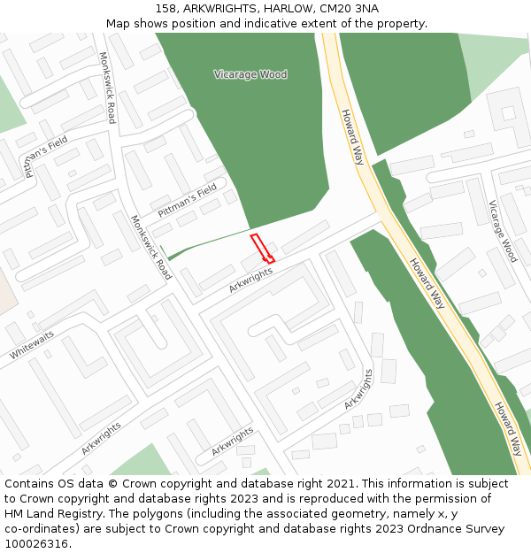 158, ARKWRIGHTS, HARLOW, CM20 3NA: Location map and indicative extent of plot