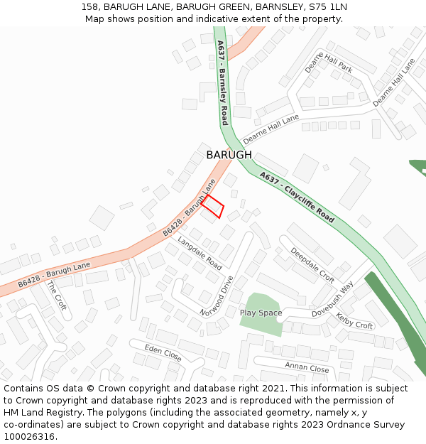 158, BARUGH LANE, BARUGH GREEN, BARNSLEY, S75 1LN: Location map and indicative extent of plot