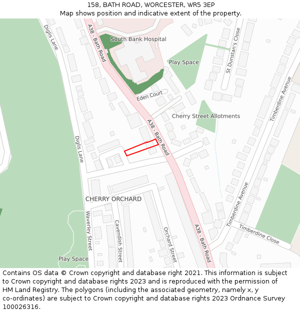 158, BATH ROAD, WORCESTER, WR5 3EP: Location map and indicative extent of plot