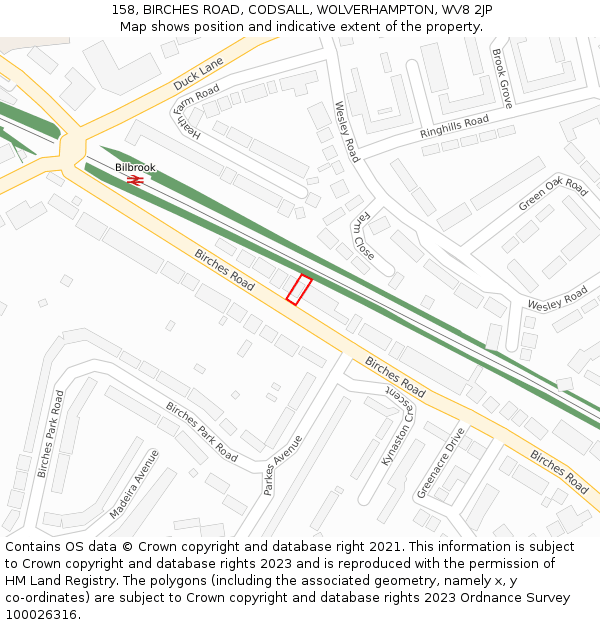 158, BIRCHES ROAD, CODSALL, WOLVERHAMPTON, WV8 2JP: Location map and indicative extent of plot