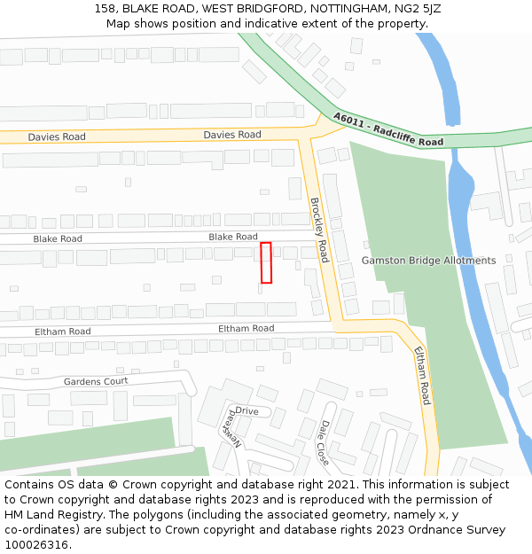 158, BLAKE ROAD, WEST BRIDGFORD, NOTTINGHAM, NG2 5JZ: Location map and indicative extent of plot