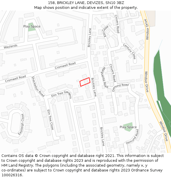 158, BRICKLEY LANE, DEVIZES, SN10 3BZ: Location map and indicative extent of plot