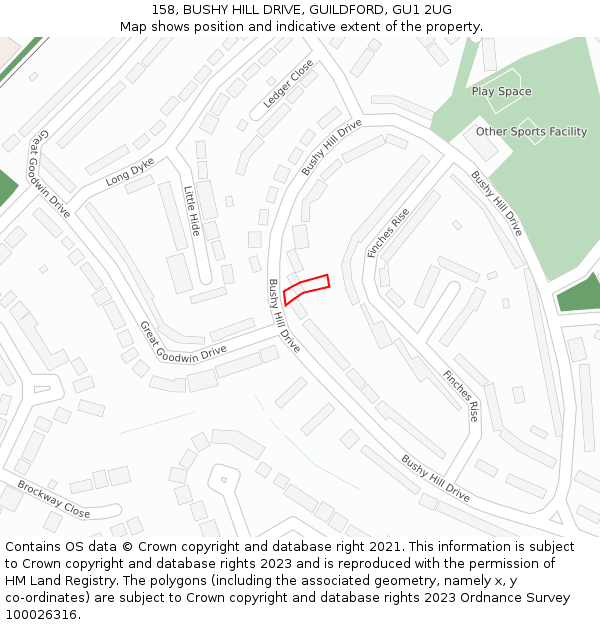 158, BUSHY HILL DRIVE, GUILDFORD, GU1 2UG: Location map and indicative extent of plot