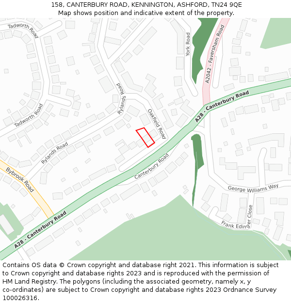 158, CANTERBURY ROAD, KENNINGTON, ASHFORD, TN24 9QE: Location map and indicative extent of plot