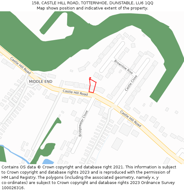 158, CASTLE HILL ROAD, TOTTERNHOE, DUNSTABLE, LU6 1QQ: Location map and indicative extent of plot