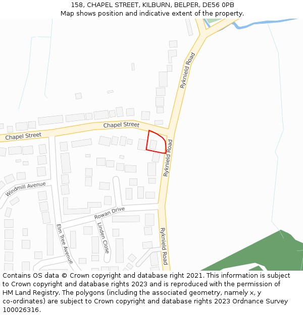 158, CHAPEL STREET, KILBURN, BELPER, DE56 0PB: Location map and indicative extent of plot