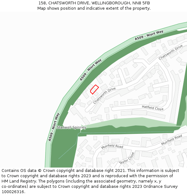 158, CHATSWORTH DRIVE, WELLINGBOROUGH, NN8 5FB: Location map and indicative extent of plot