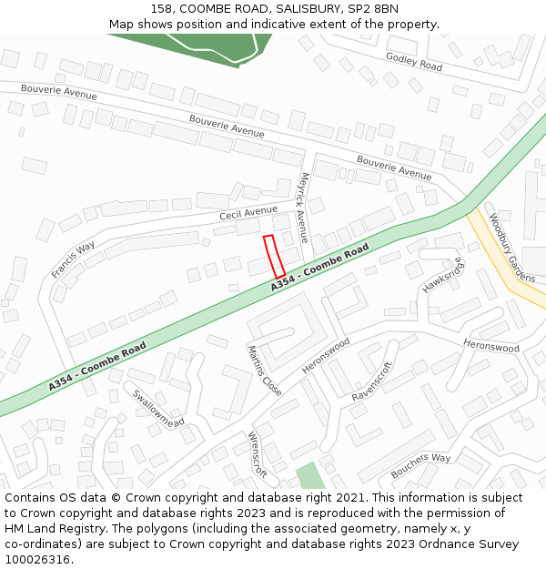 158, COOMBE ROAD, SALISBURY, SP2 8BN: Location map and indicative extent of plot