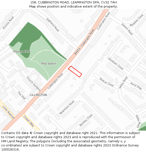 158, CUBBINGTON ROAD, LEAMINGTON SPA, CV32 7AH: Location map and indicative extent of plot