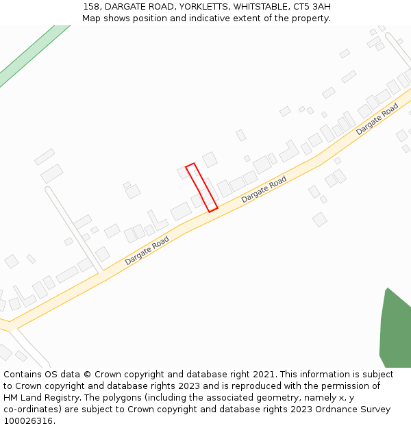 158, DARGATE ROAD, YORKLETTS, WHITSTABLE, CT5 3AH: Location map and indicative extent of plot