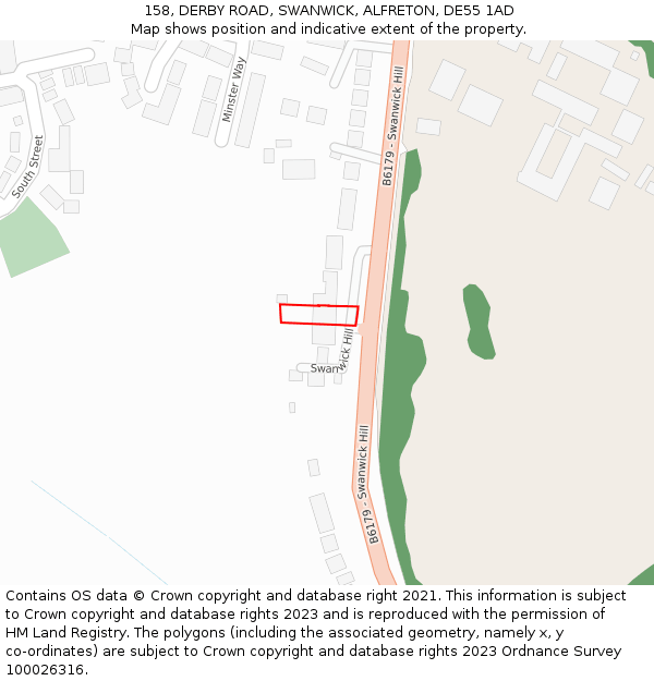 158, DERBY ROAD, SWANWICK, ALFRETON, DE55 1AD: Location map and indicative extent of plot