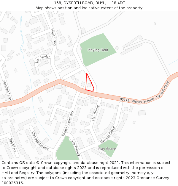 158, DYSERTH ROAD, RHYL, LL18 4DT: Location map and indicative extent of plot