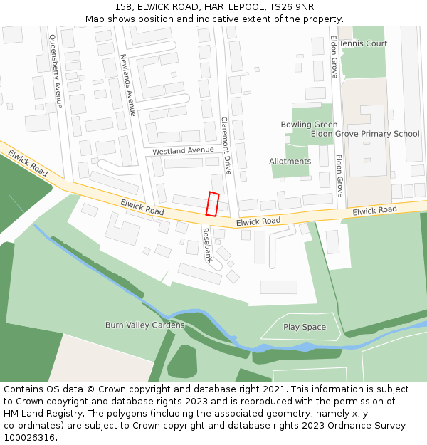 158, ELWICK ROAD, HARTLEPOOL, TS26 9NR: Location map and indicative extent of plot