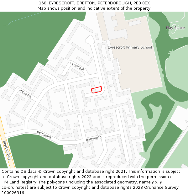 158, EYRESCROFT, BRETTON, PETERBOROUGH, PE3 8EX: Location map and indicative extent of plot