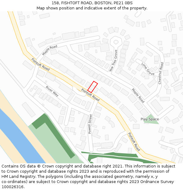 158, FISHTOFT ROAD, BOSTON, PE21 0BS: Location map and indicative extent of plot