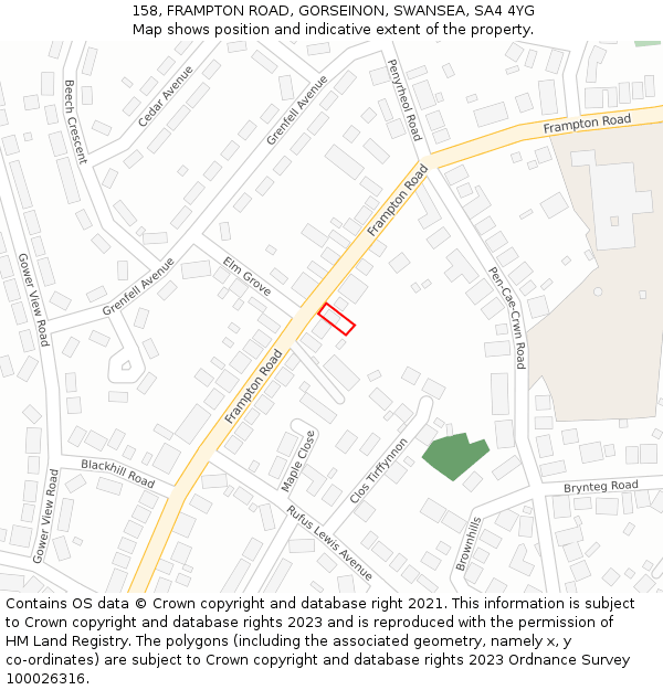 158, FRAMPTON ROAD, GORSEINON, SWANSEA, SA4 4YG: Location map and indicative extent of plot