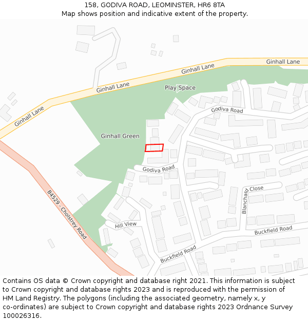 158, GODIVA ROAD, LEOMINSTER, HR6 8TA: Location map and indicative extent of plot