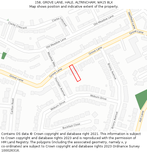 158, GROVE LANE, HALE, ALTRINCHAM, WA15 8LX: Location map and indicative extent of plot