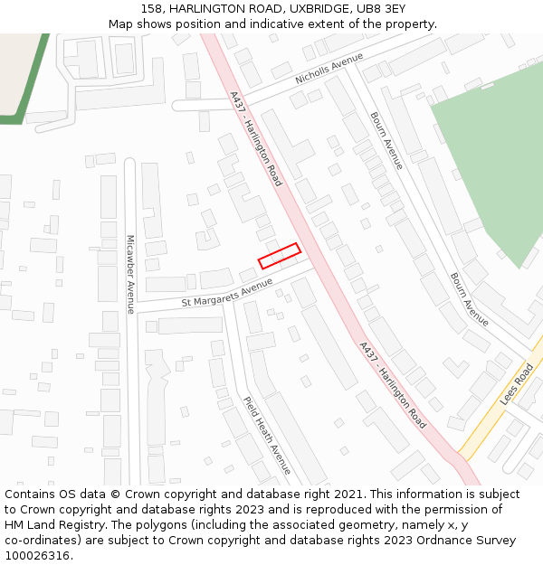 158, HARLINGTON ROAD, UXBRIDGE, UB8 3EY: Location map and indicative extent of plot