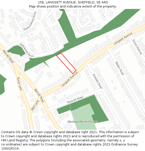 158, LANGSETT AVENUE, SHEFFIELD, S6 4AD: Location map and indicative extent of plot