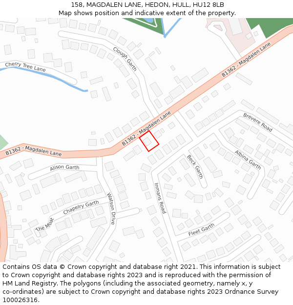 158, MAGDALEN LANE, HEDON, HULL, HU12 8LB: Location map and indicative extent of plot